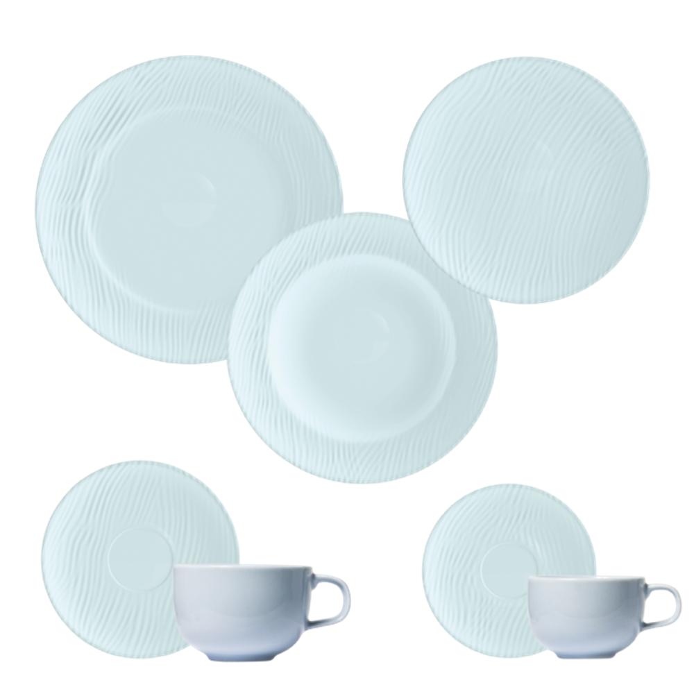 Jogo Jantar Chá 42 Peças Relevo Dunas Azul