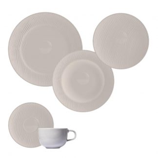 Jogo Jantar Chá 30 Pçs Relevo Dunas Cinza Germer Porcelana