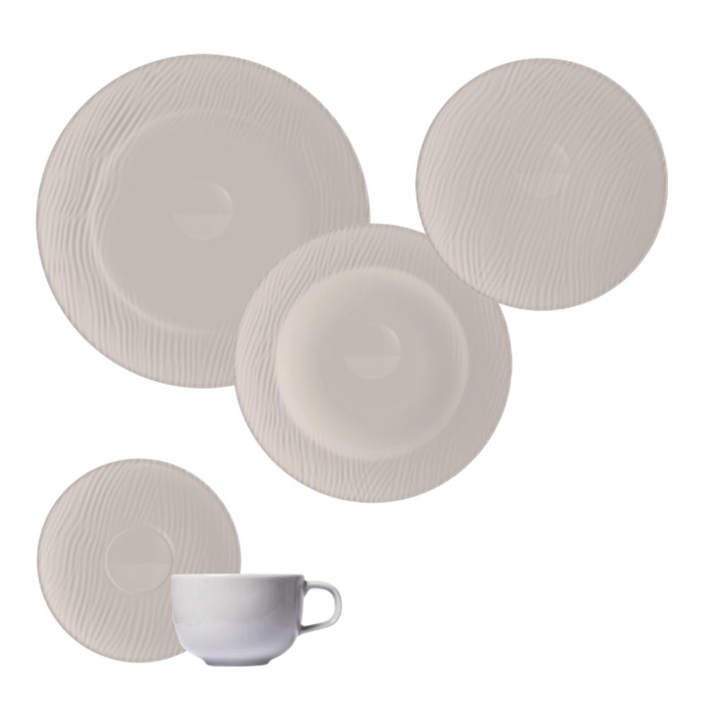 Jogo Jantar Chá 30 Pçs Relevo Dunas Cinza Germer Porcelana