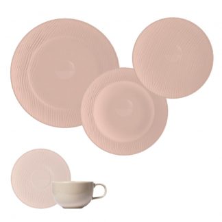 Jogo Jantar Chá 20 Peças Relevo Dunas Creme