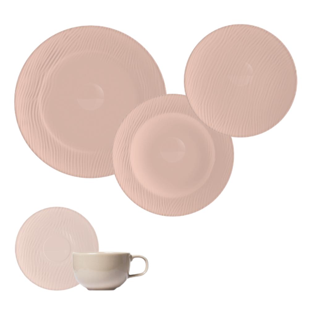 Jogo Jantar Chá 20 Peças Relevo Dunas Creme