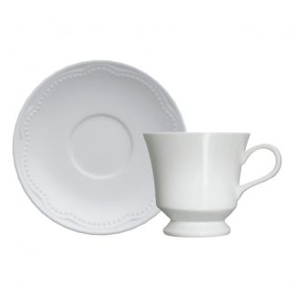 Kit 06 Xícaras e Pires Chá Branca Cottage Germer Porcelanas