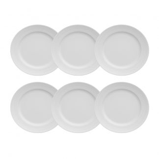 Kit 06 Prato Sobremesa Branco Chevron Germer Porcelanas