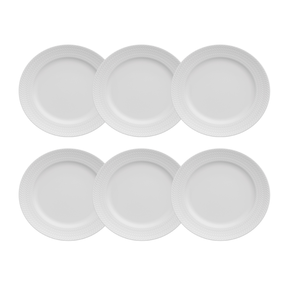 Kit 06 Prato Sobremesa Branco Chevron Germer Porcelanas