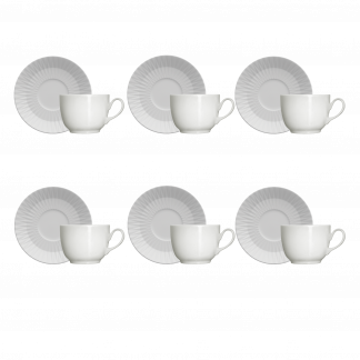 Kit 6 Xícaras Chá com Pires Diamante Porcelana