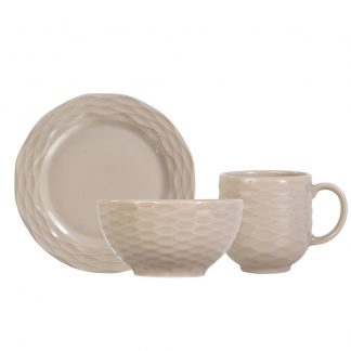 Jogo de Jantar 12 Peças Creme Relevo Ondas
