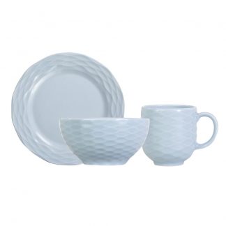 Jogo de Jantar 12 Peças Branco Relevo Ondas
