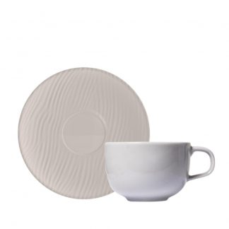 Kit 06 Xícaras Chá Pires 235ml Cinza Relevo Dunas