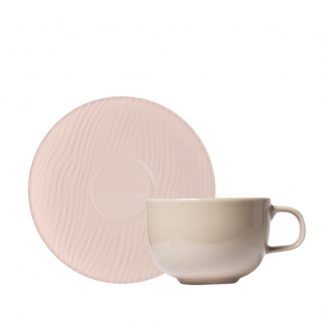 Kit 06 Xícara Chá Pires 235ml Creme Relevo Dunas