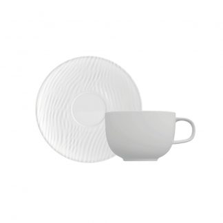 Kit 06 Xícaras de Café com Pires Branco Relevo Dunas