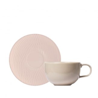 Kit 06 Xícara de Café com Pires Relevo Dunas Creme