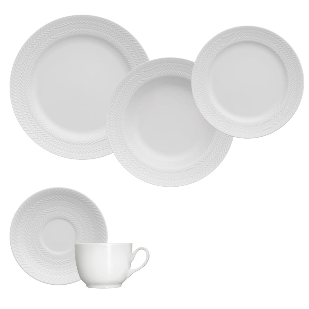 Jogo Jantar Chá 20 Peças Relevo Chevron Branco