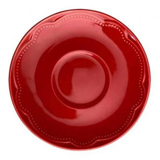 Xícara Chá Pires Relevo Cottage Vermelha