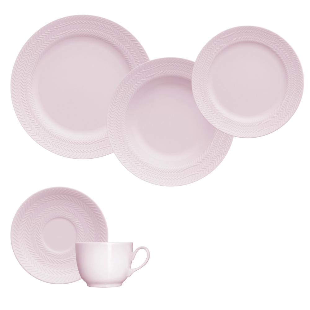 Jogo de Jantar Chá 20 Peças Rosa Fractal Chevron