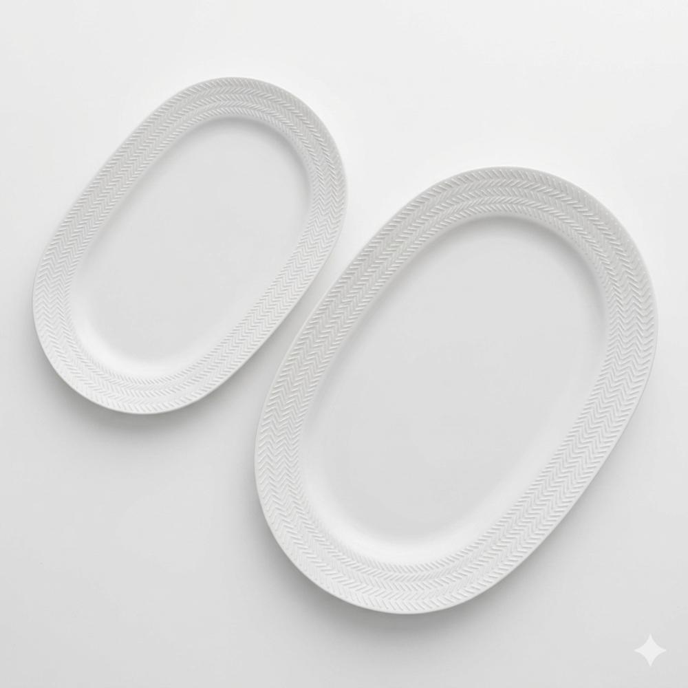 Kit 02 Travessa G e Pequena Relevo Chevron Germer Porcelanas - Imagem 2