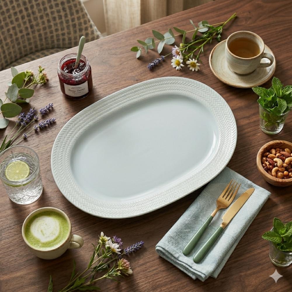 Kit 02 Travessa G e Pequena Relevo Chevron Germer Porcelanas - Imagem 3