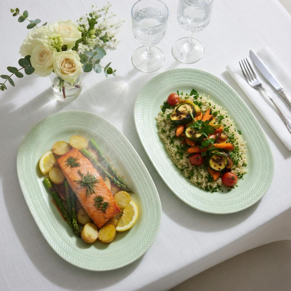 Kit 02 Travessa G e Pequena Relevo Chevron Germer Porcelanas - Imagem 6