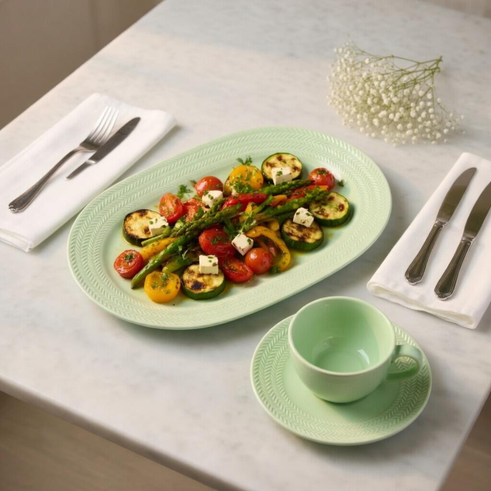 Kit 02 Travessa G e Pequena Relevo Chevron Germer Porcelanas - Imagem 8