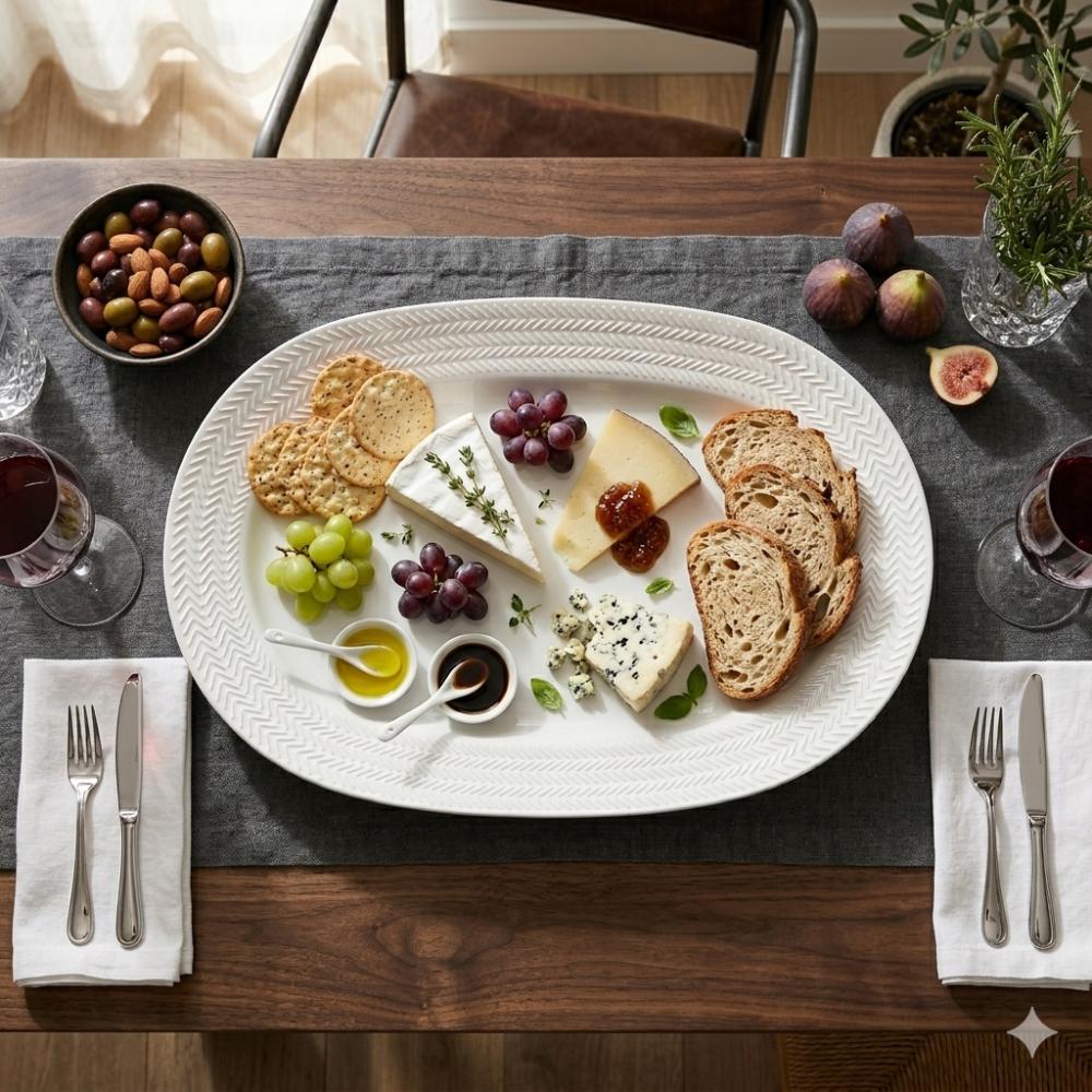 Kit 02 Travessa G e Pequena Relevo Chevron Germer Porcelanas - Imagem 9