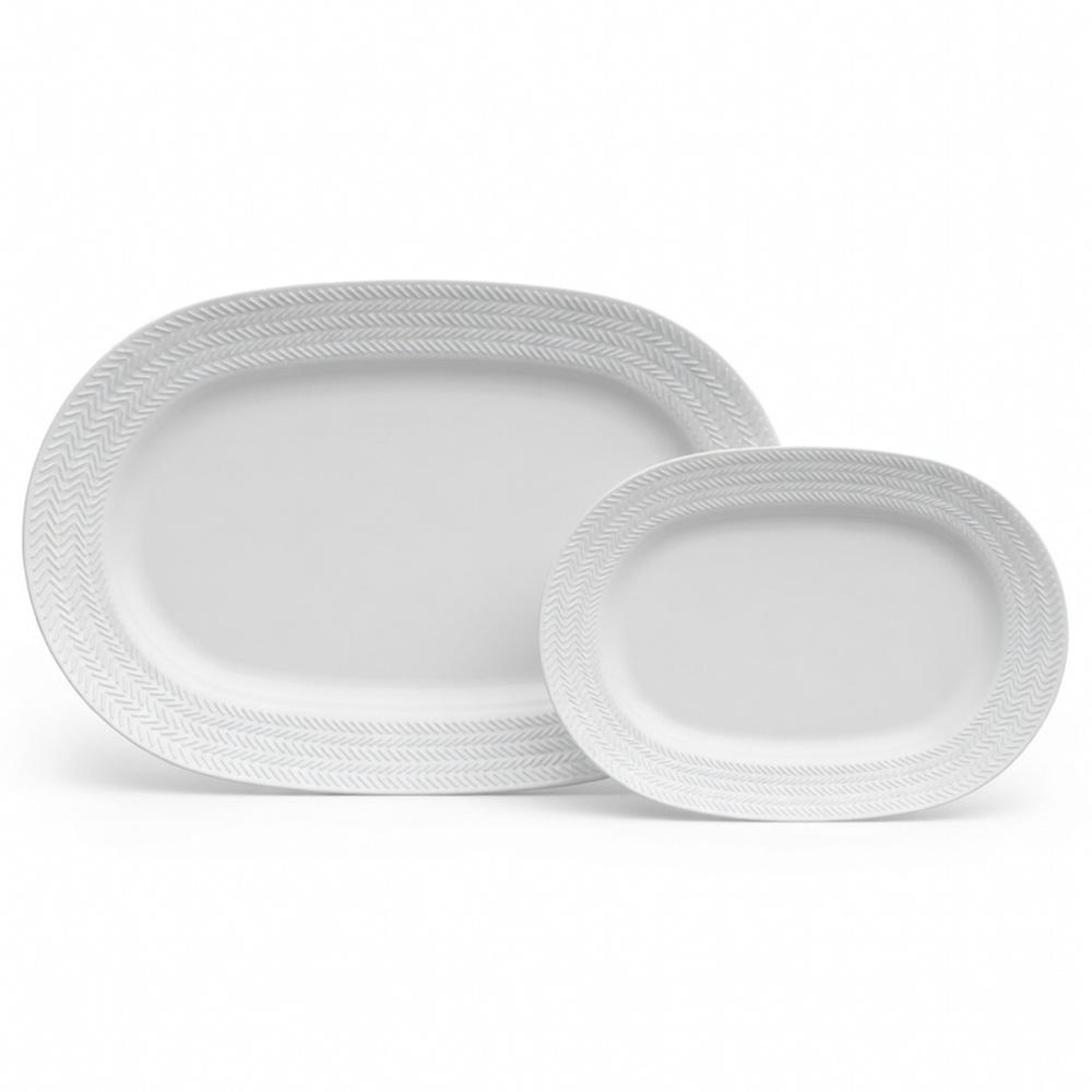 Kit 02 Travessa G e Pequena Relevo Chevron Germer Porcelanas