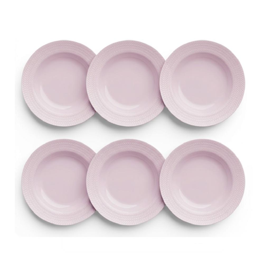Conjunto 06 Prato Fundo Chevron Rosa Fractal Germer Porcelanas - Imagem 4