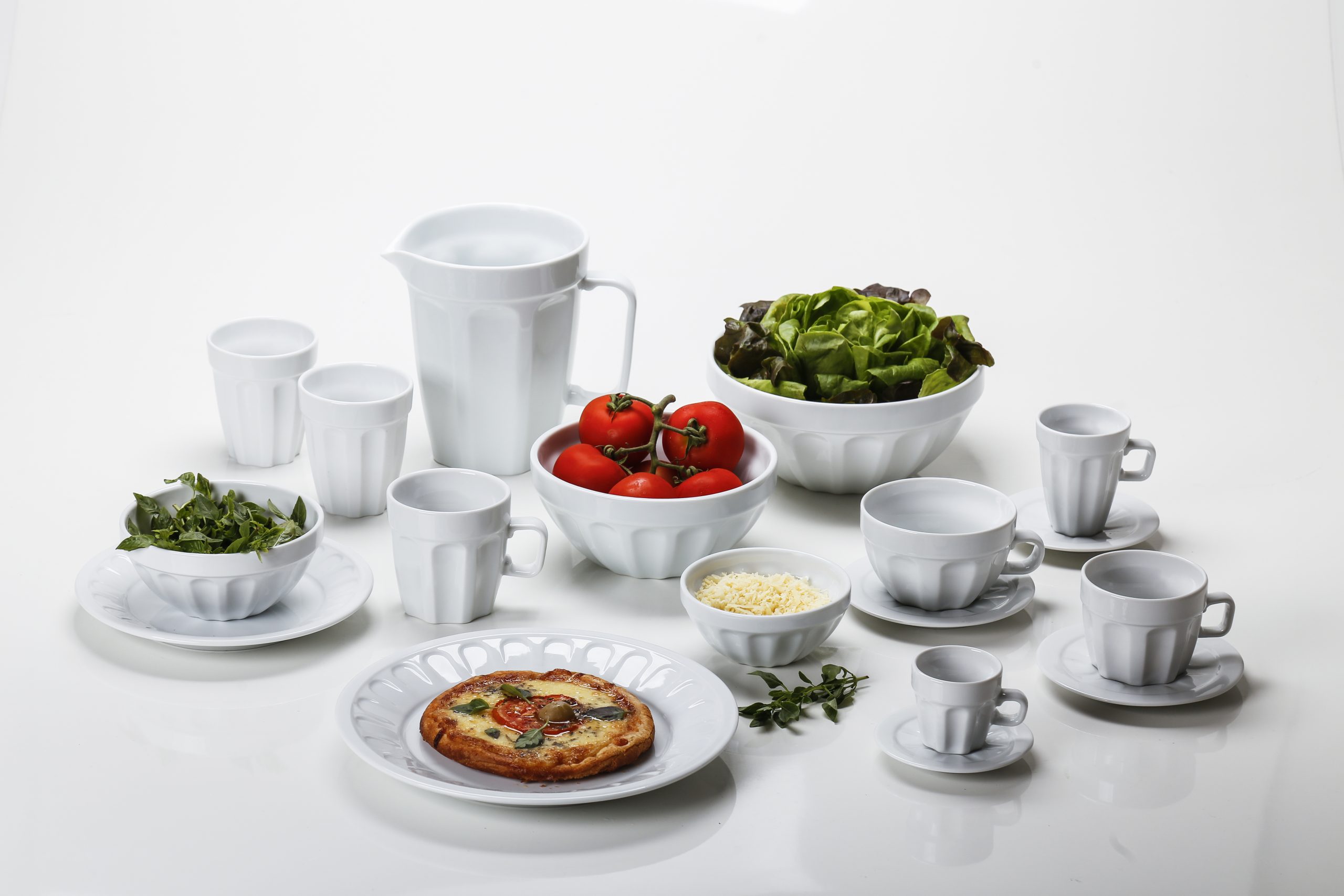 Kit Prato Raso 6 Peças Linha Pingada Branco Porcelana - Imagem 5