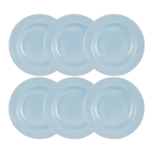 Kit 06 Prato Fundo Chevron Azul Vintage Germer Porcelanas