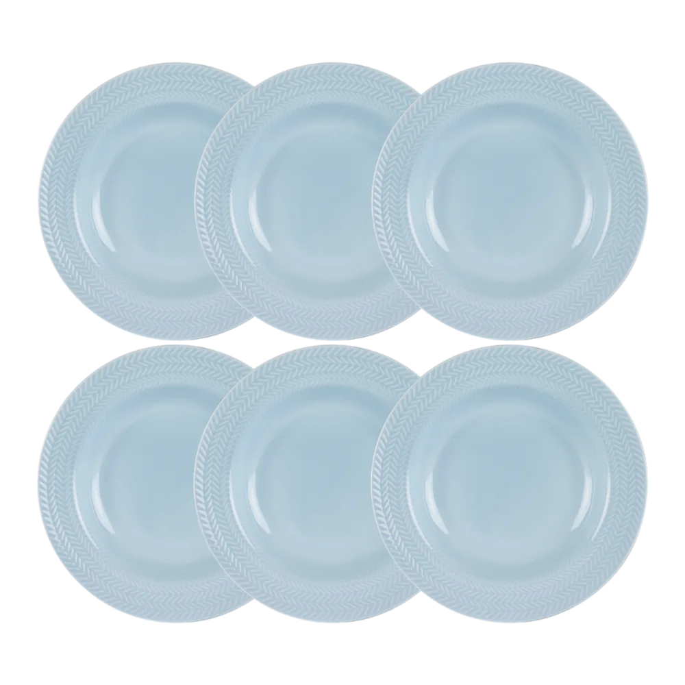 Kit 06 Prato Fundo Chevron Azul Vintage Germer Porcelanas