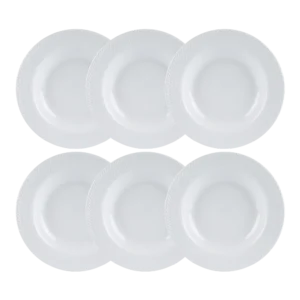 Kit 06 Prato Fundo Relevo Chevron Branco Germer Porcelanas