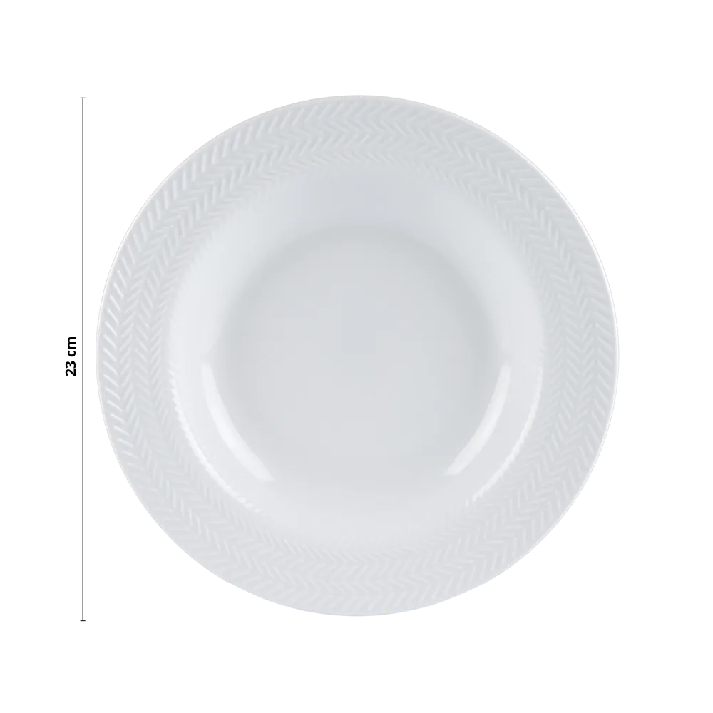 Kit 06 Prato Fundo Relevo Chevron Branco Germer Porcelanas