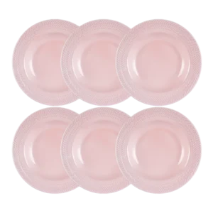 Kit 06 Prato Fundo Chevron Rosa Fractal Germer Porcelanas