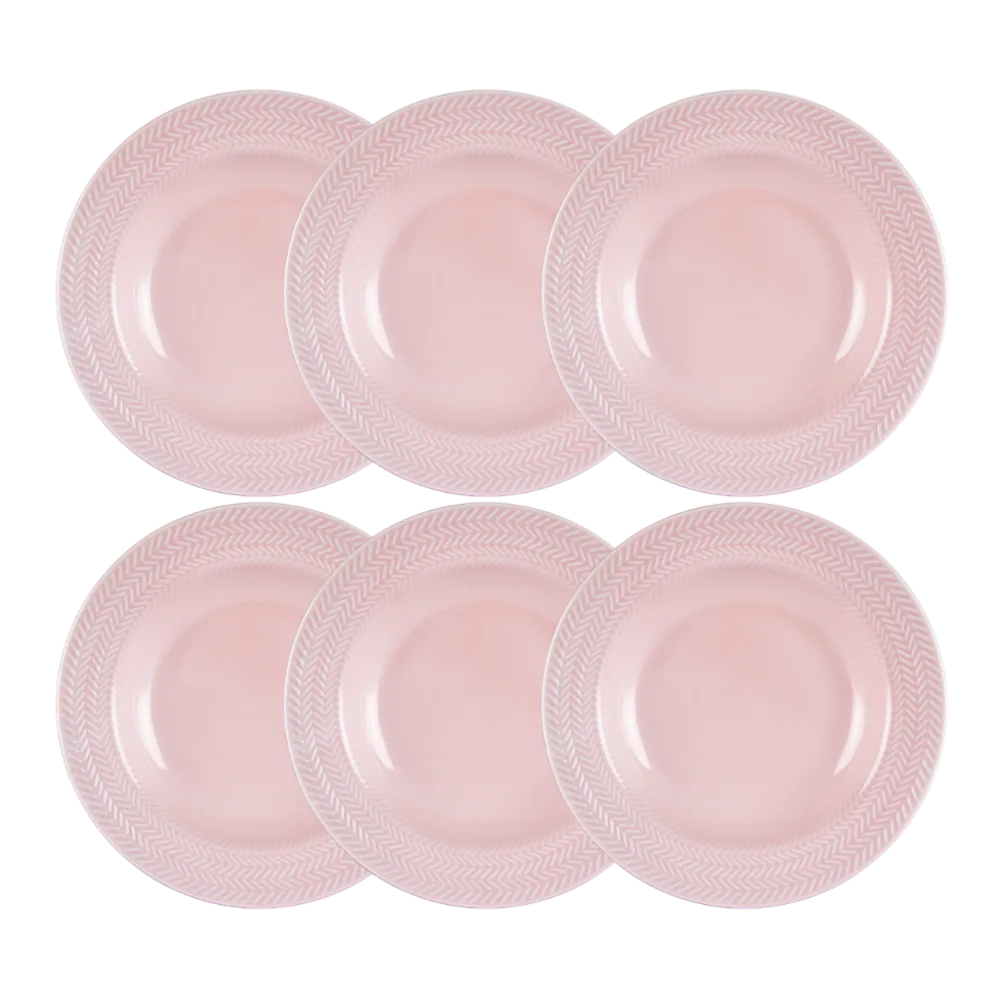 Kit 06 Prato Fundo Chevron Rosa Fractal Germer Porcelanas