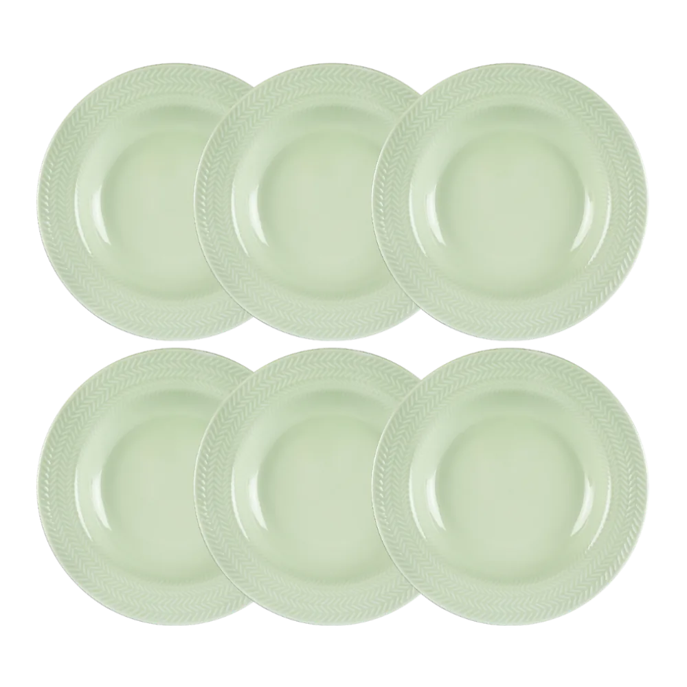 Kit 06 Prato Fundo Chevron Verde Menta Germer Porcelanas