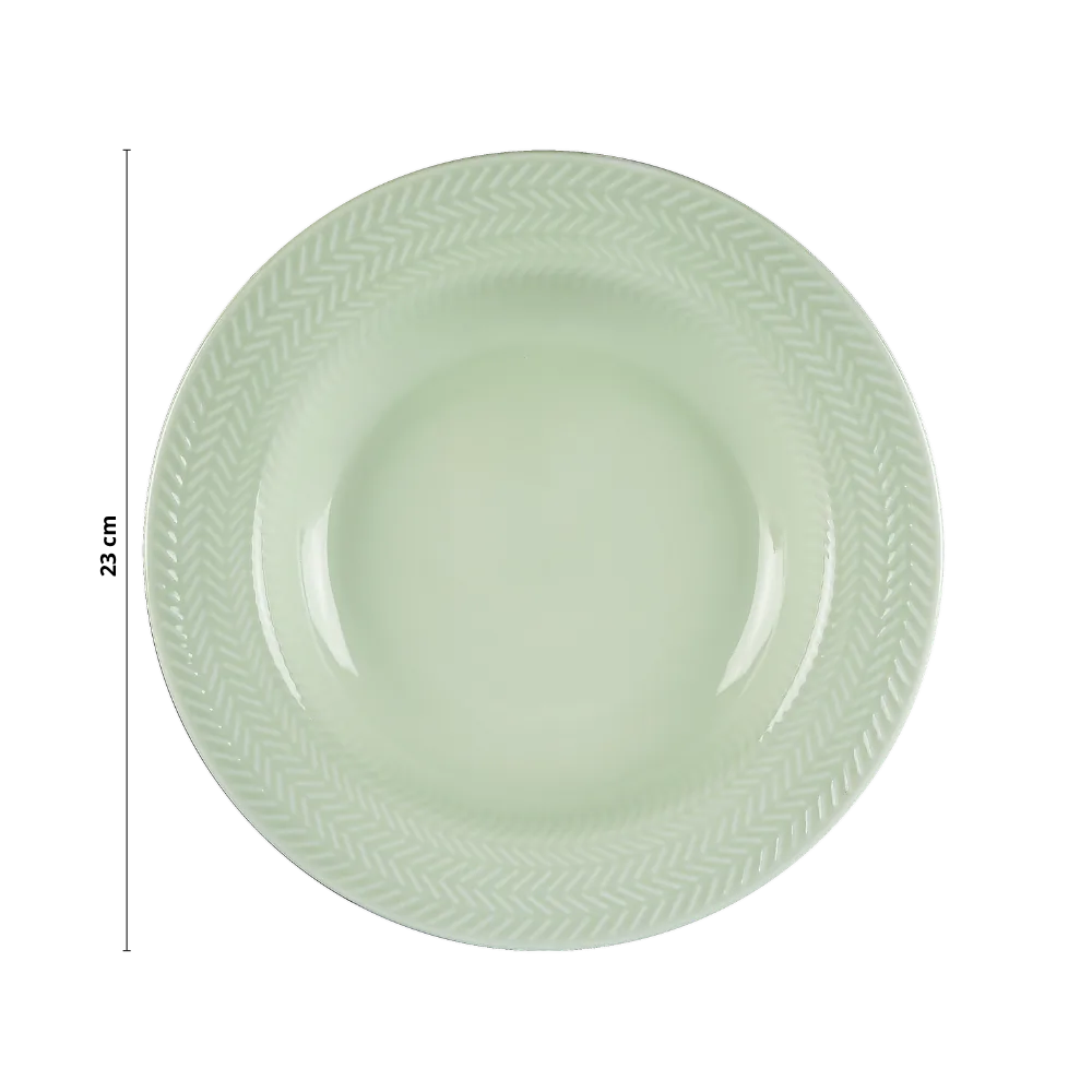Kit 06 Prato Fundo Chevron Verde Menta Germer Porcelanas