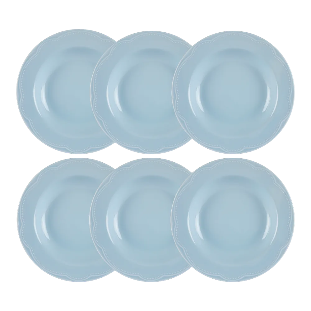Kit Prato Fundo 6 Pçs Cottage Azul Vintage Germer Porcelanas