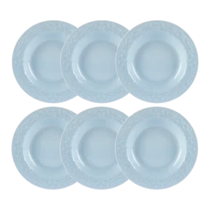 Kit 06 Pratos Fundos Relevo Tassel Azul Germer Porcelanas
