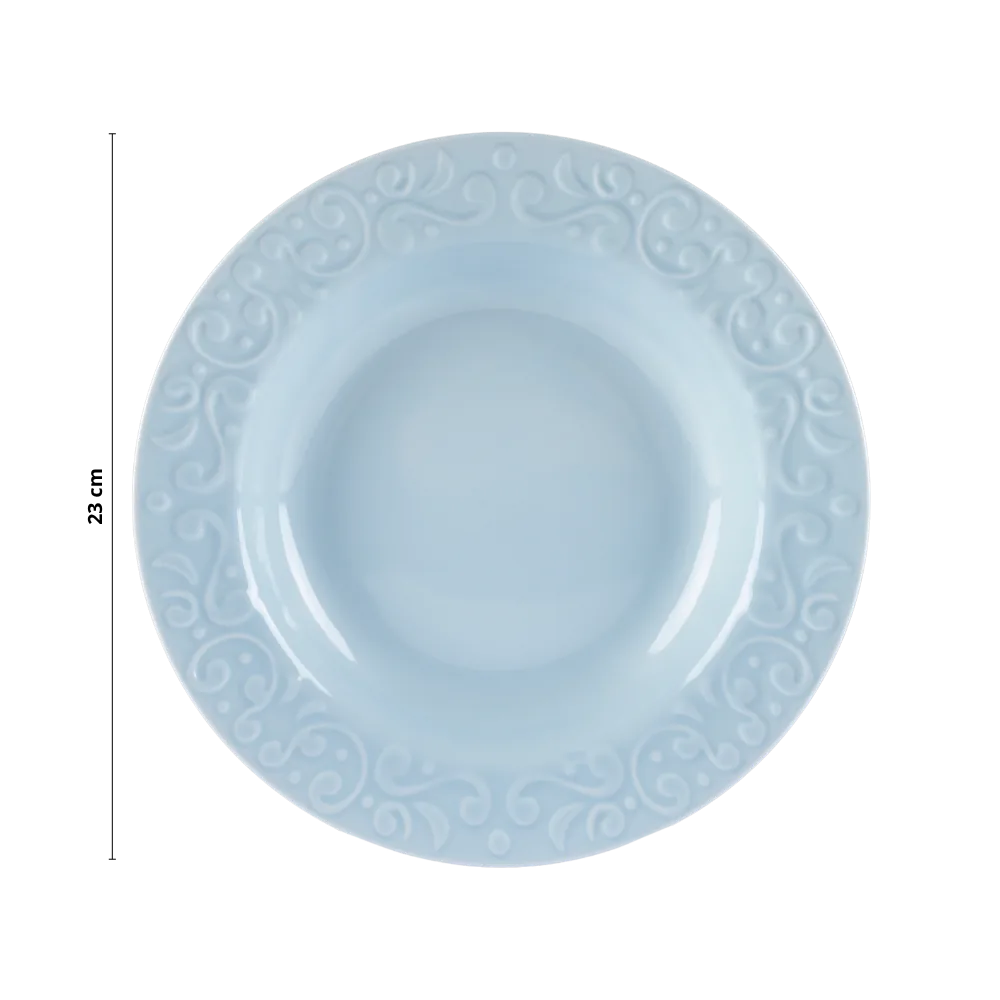 Kit 06 Pratos Fundos Relevo Tassel Azul Germer Porcelanas