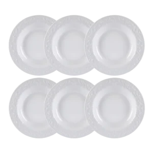 Kit 06 Pratos Fundos Relevo Tassel Branco Germer Porcelanas