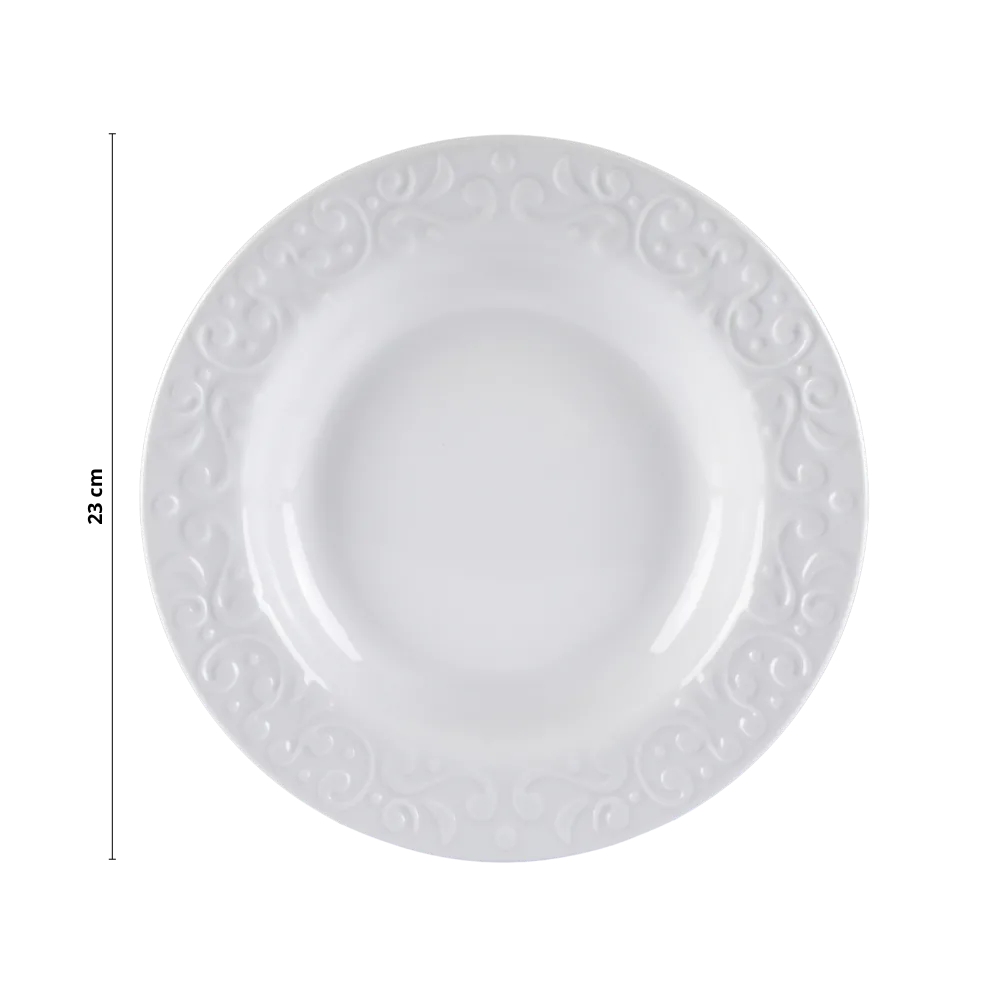 Kit 06 Pratos Fundos Relevo Tassel Branco Germer Porcelanas