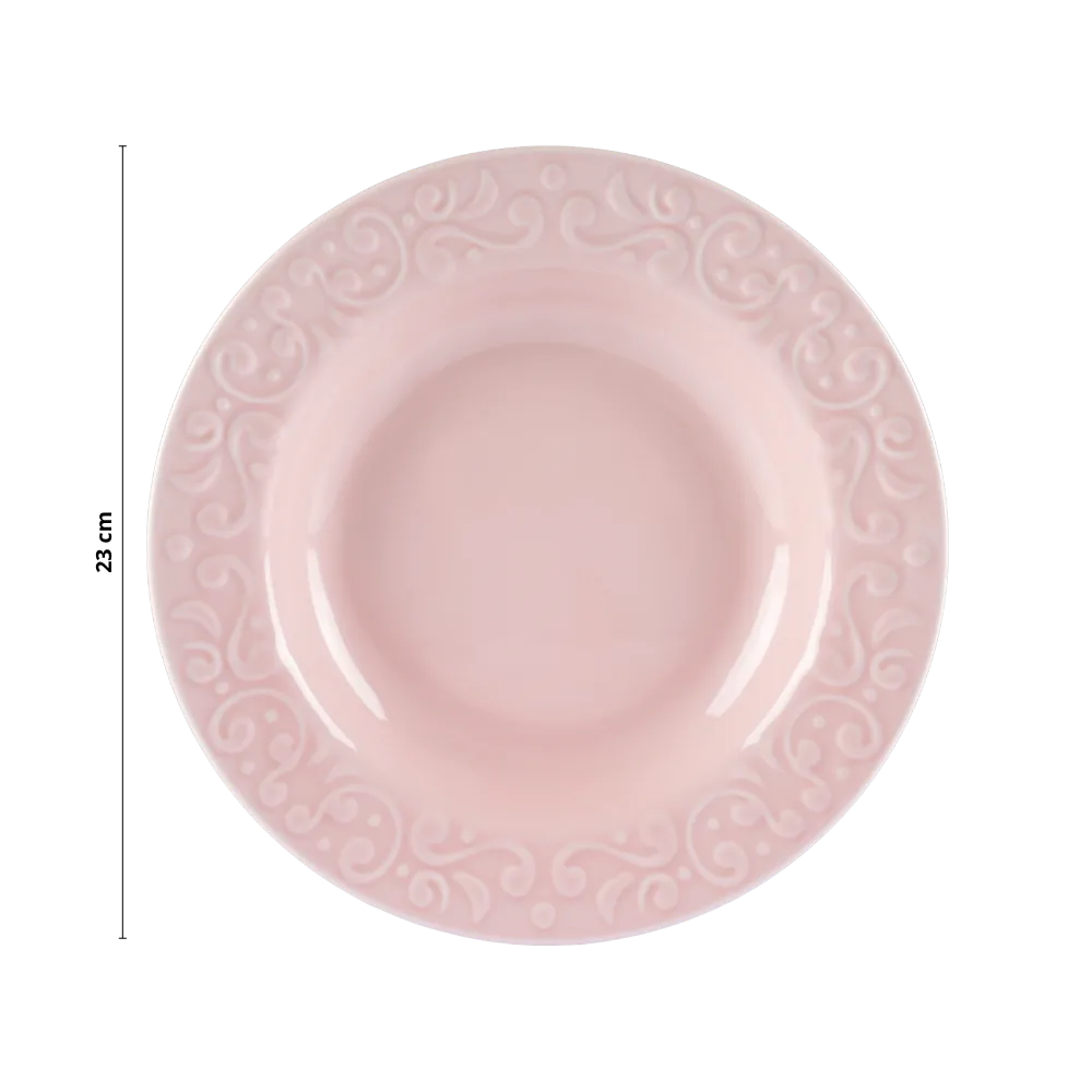 Kit 06 Pratos Fundos Relevo Tassel Rosa Germer Porcelanas