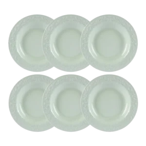 Kit 06 Pratos Fundos Relevo Tassel Verde Germer Porcelanas