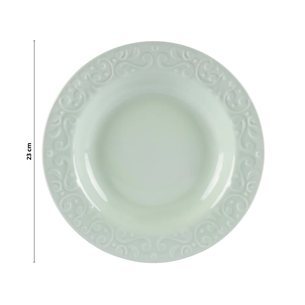 Kit 06 Pratos Fundos Relevo Tassel Verde Germer Porcelanas