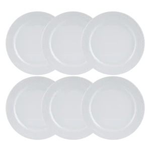 Kit 06 Prato Raso Relevo Chevron Branco Germer Porcelanas