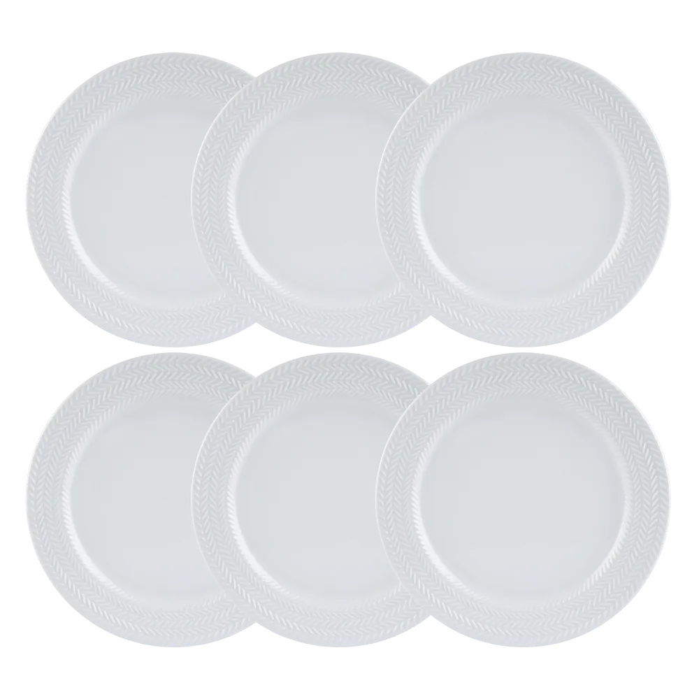 Kit 06 Prato Raso Relevo Chevron Branco Germer Porcelanas