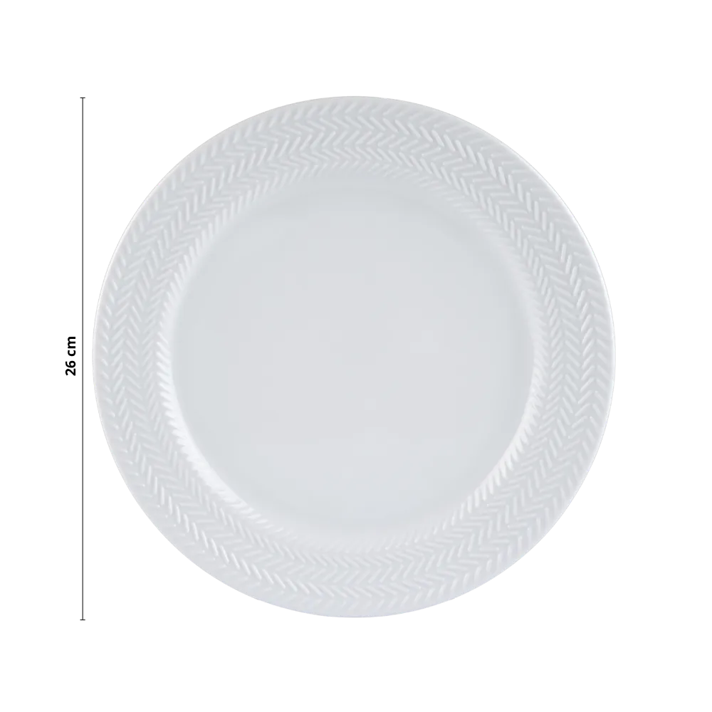 Kit 06 Prato Raso Relevo Chevron Branco Germer Porcelanas