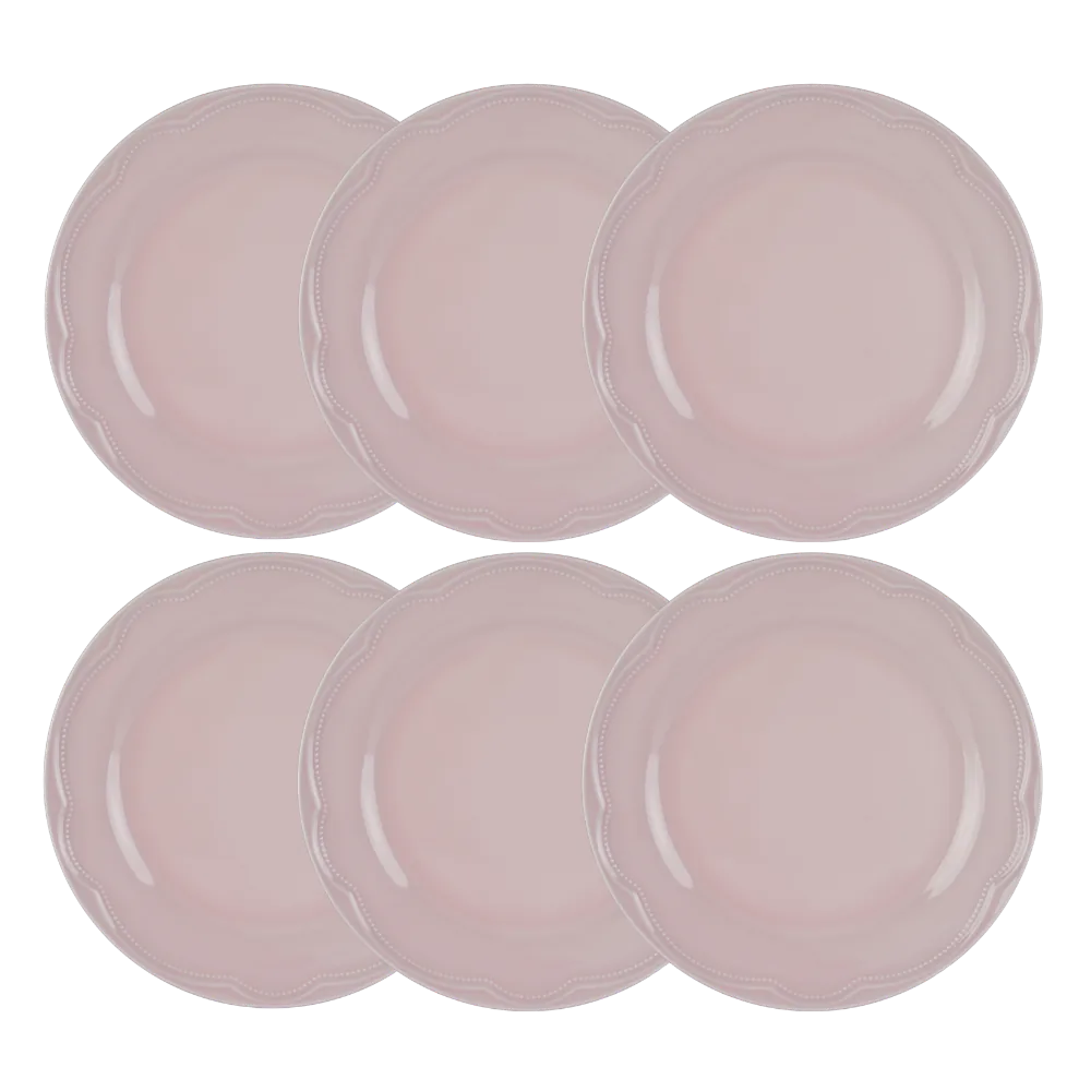 Kit Prato Raso 06 Pçs Cottage Rosa Fractal Germer Porcelanas
