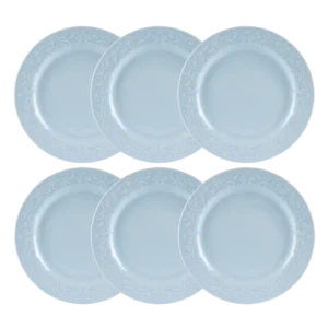 Kit 06 Pçs Pratos Rasos Relevo Tassel Azul Germer Porcelanas