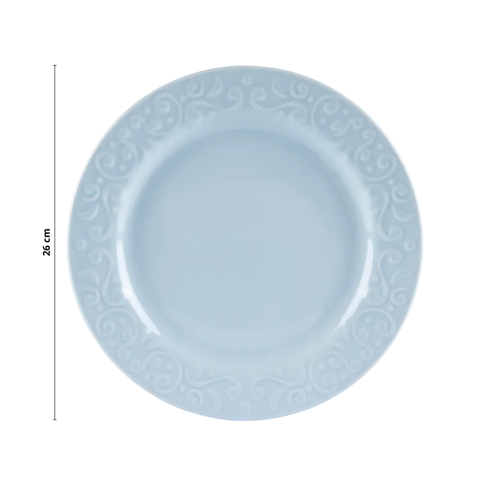 Kit 06 Pçs Pratos Rasos Relevo Tassel Azul Germer Porcelanas