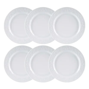 Kit 06 Pratos Rasos Relevo Tassel Branco Germer Porcelanas
