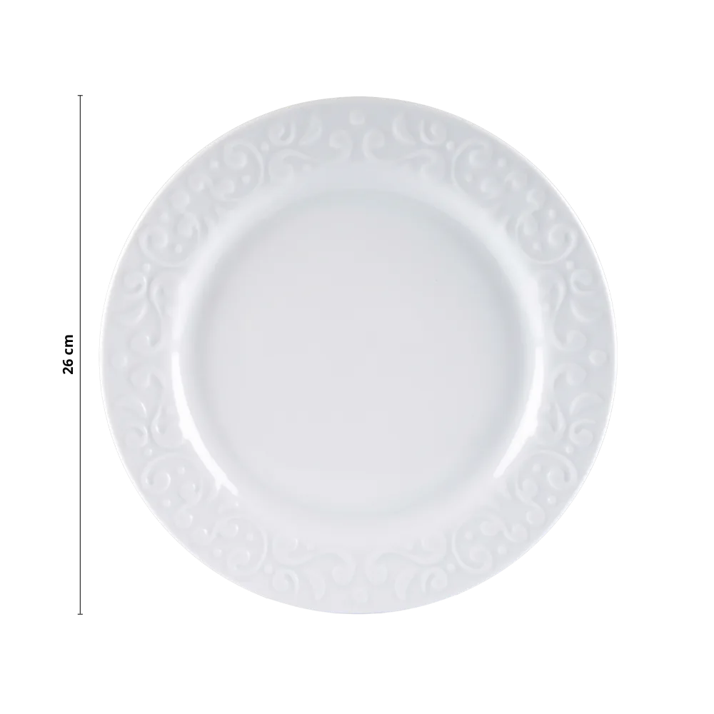 Kit 06 Pratos Rasos Relevo Tassel Branco Germer Porcelanas